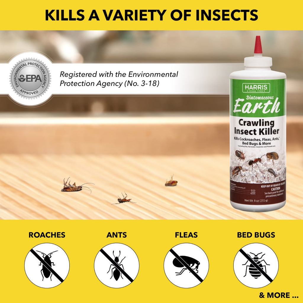 Harris Diatomaceous Earth Crawling Insect Killer Powder, 9 oz